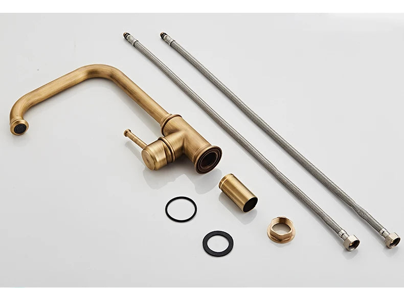 Antique Bronze Kitchen Faucet Hot Cold Water Mixer Crane Deck Mounted Single Hole Kitchen Sink Tap 360 Rotation EL908