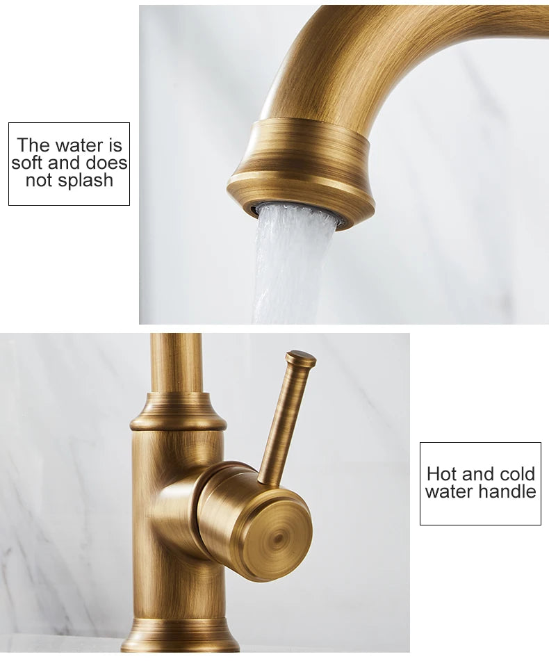 Antique Bronze Kitchen Faucet Hot Cold Water Mixer Crane Deck Mounted Single Hole Kitchen Sink Tap 360 Rotation EL908
