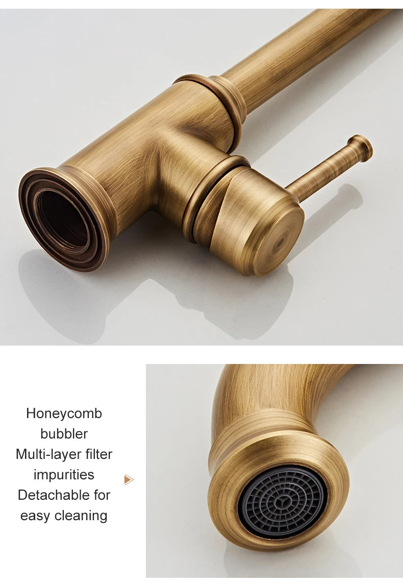 Antique Bronze Kitchen Faucet Hot Cold Water Mixer Crane Deck Mounted Single Hole Kitchen Sink Tap 360 Rotation EL908