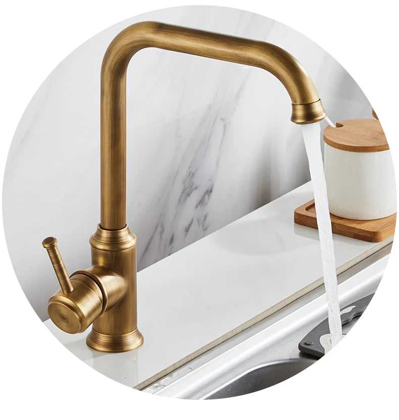 Antique Bronze Kitchen Faucet Hot Cold Water Mixer Crane Deck Mounted Single Hole Kitchen Sink Tap 360 Rotation EL908