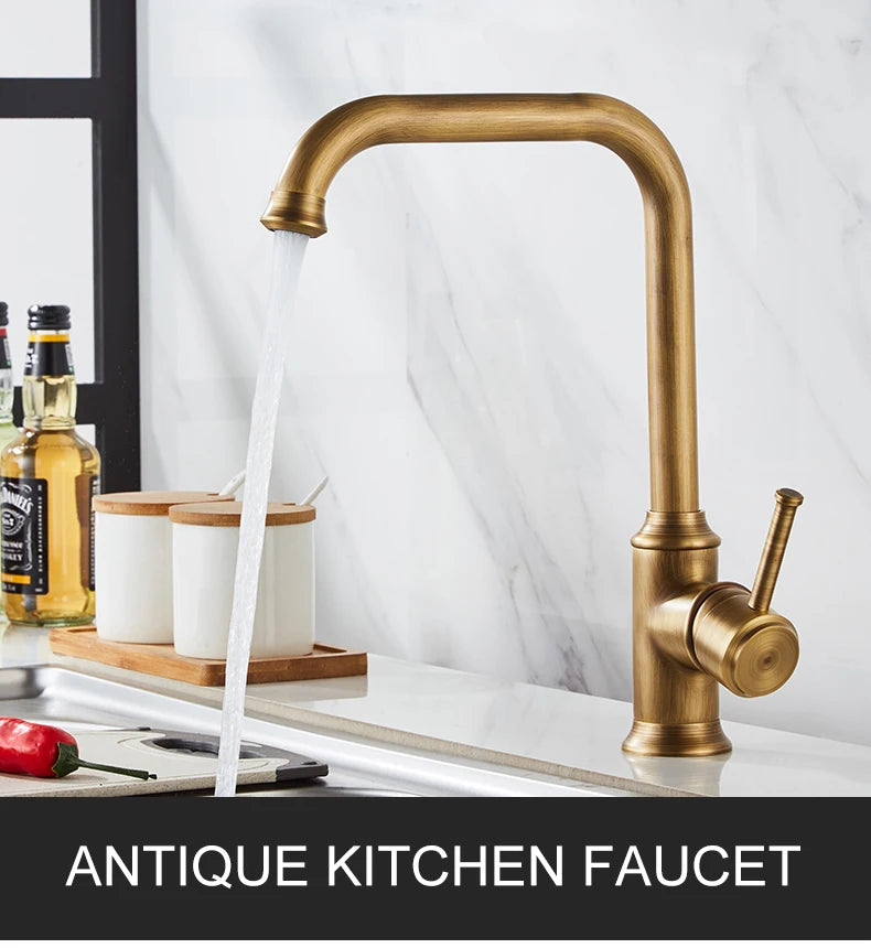 Antique Bronze Kitchen Faucet Hot Cold Water Mixer Crane Deck Mounted Single Hole Kitchen Sink Tap 360 Rotation EL908