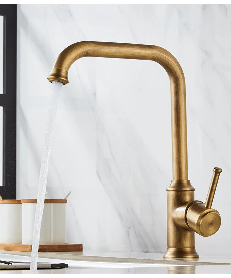 Antique Bronze Kitchen Faucet Hot Cold Water Mixer Crane Deck Mounted Single Hole Kitchen Sink Tap 360 Rotation EL908