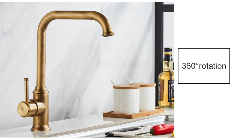 Antique Bronze Kitchen Faucet Hot Cold Water Mixer Crane Deck Mounted Single Hole Kitchen Sink Tap 360 Rotation EL908